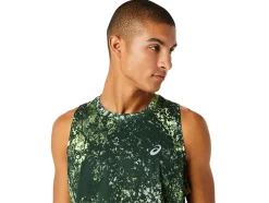 Cheap ASICS ALL OVER PRINT SINGLET Rain Forest/Glow Yellow