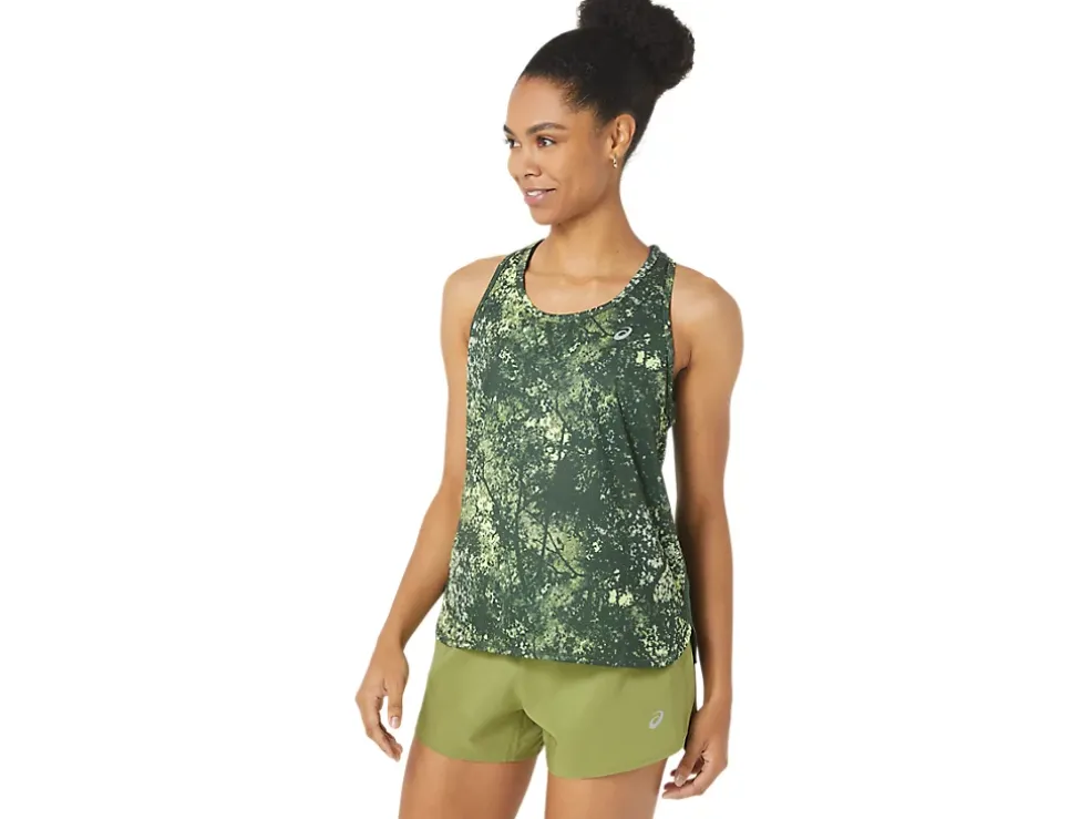 Clearance ASICS ALL OVER PRINT TANK Rain Forest/Glow Yellow