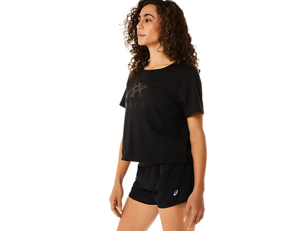 Hot ASICS STRIPES SHORT SLEEVE BOXY TEE Performance Black