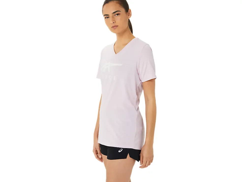 Online ASICS STRIPES V-NECK Barely Rose