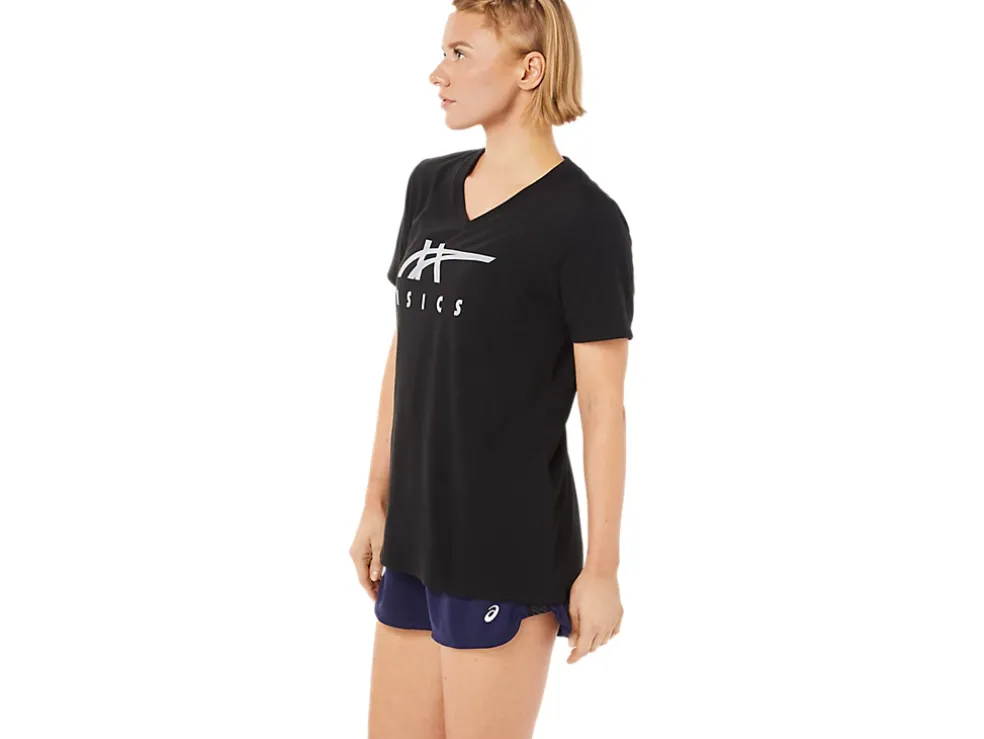 Online ASICS STRIPES V-NECK Performance Black