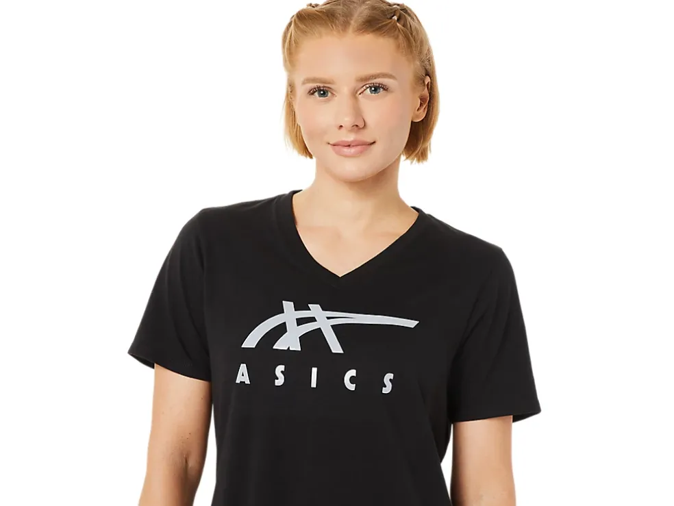 Online ASICS STRIPES V-NECK Performance Black