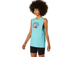 Fashion ASICS SUN IN THE SKY SLOGAN MUSCLE TEE Clear Blue
