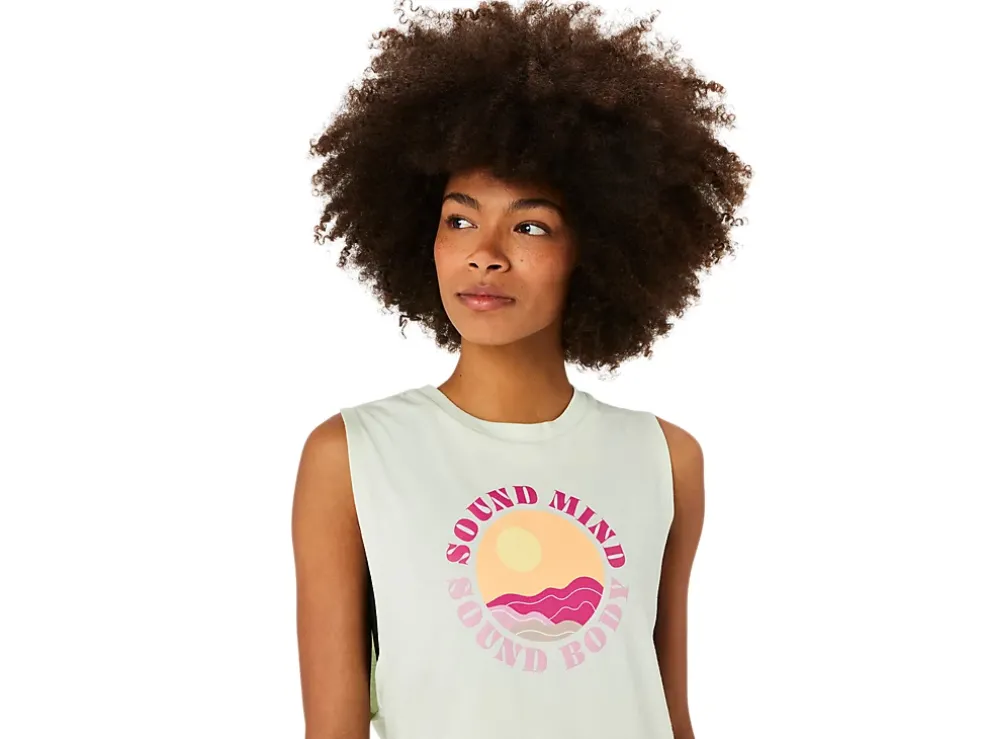 Store ASICS SUN IN THE SKY SLOGAN MUSCLE TEE Whisper Green Heather