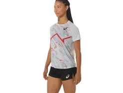 Discount ASICS CJ-LINE LIGHT SHORT SLEEVE TOP Glacier Grey/Electric Red