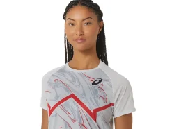 Discount ASICS CJ-LINE LIGHT SHORT SLEEVE TOP Glacier Grey/Electric Red