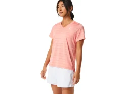 Clearance ASICS COURT STRIPE SHORT SLEEVE TOP Guava