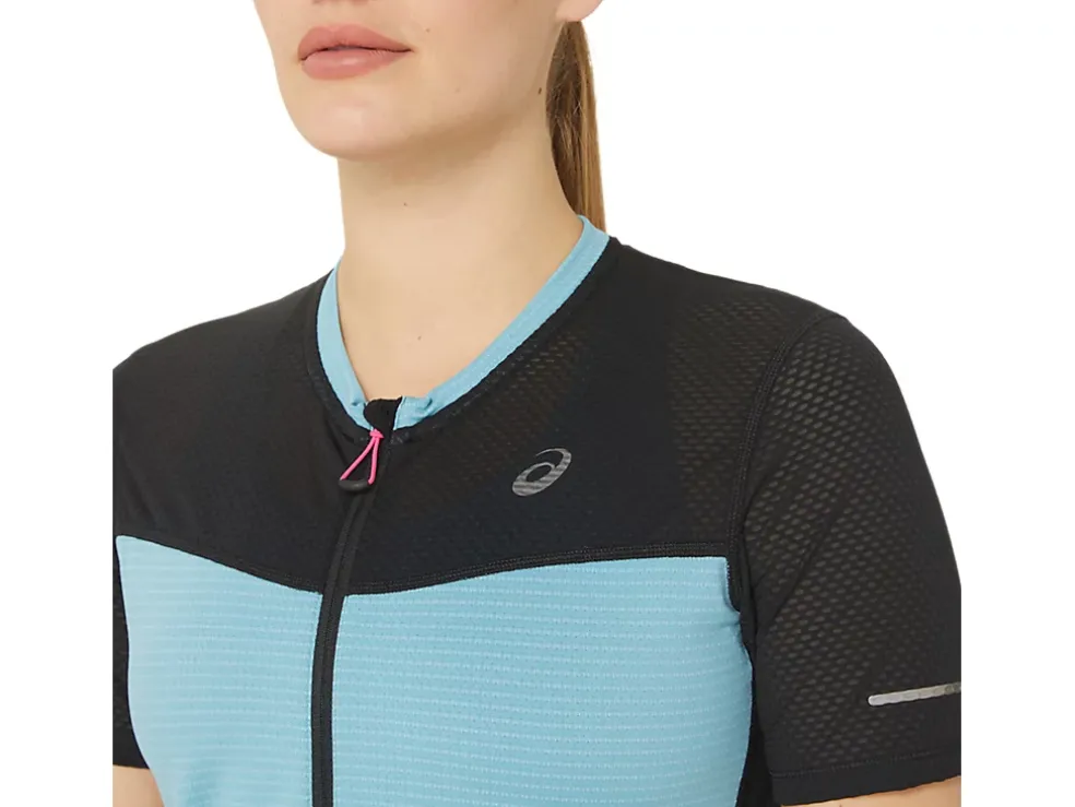 Best Sale ASICS FUJITRAIL SHORT SLEEVE TOP Performance Black/Gris Blue