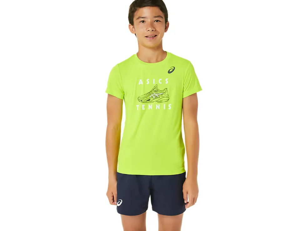 Shop ASICS KIDS; TENNIS GRAPHIC SHORT SLEEVE TOP Hazard Green