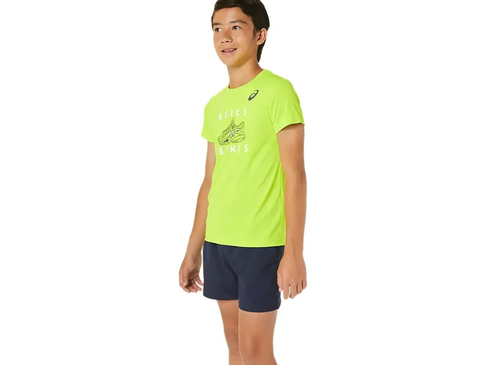 Shop ASICS KIDS; TENNIS GRAPHIC SHORT SLEEVE TOP Hazard Green