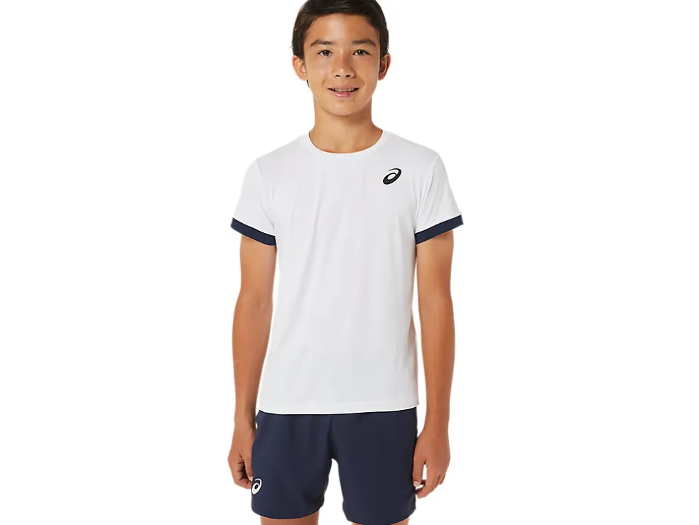 Shop ASICS KIDS; TENNIS SHORT SLEEVE TOP Brilliant White/Midnight