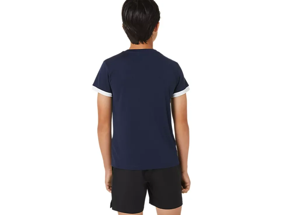 Fashion ASICS KIDS; TENNIS SHORT SLEEVE TOP Midnight/Brilliant White