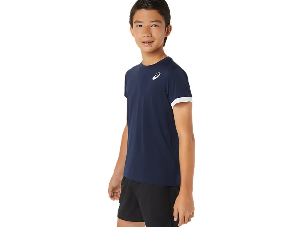 Fashion ASICS KIDS; TENNIS SHORT SLEEVE TOP Midnight/Brilliant White