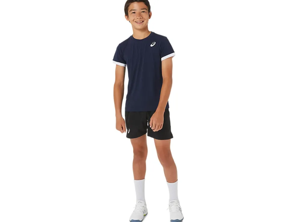 Fashion ASICS KIDS; TENNIS SHORT SLEEVE TOP Midnight/Brilliant White