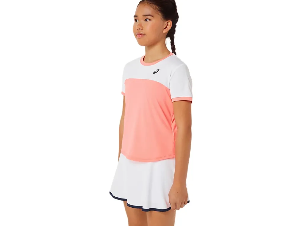 Shop ASICS KIDS; TENNIS SHORT SLEEVE TOP Guava/Brilliant White
