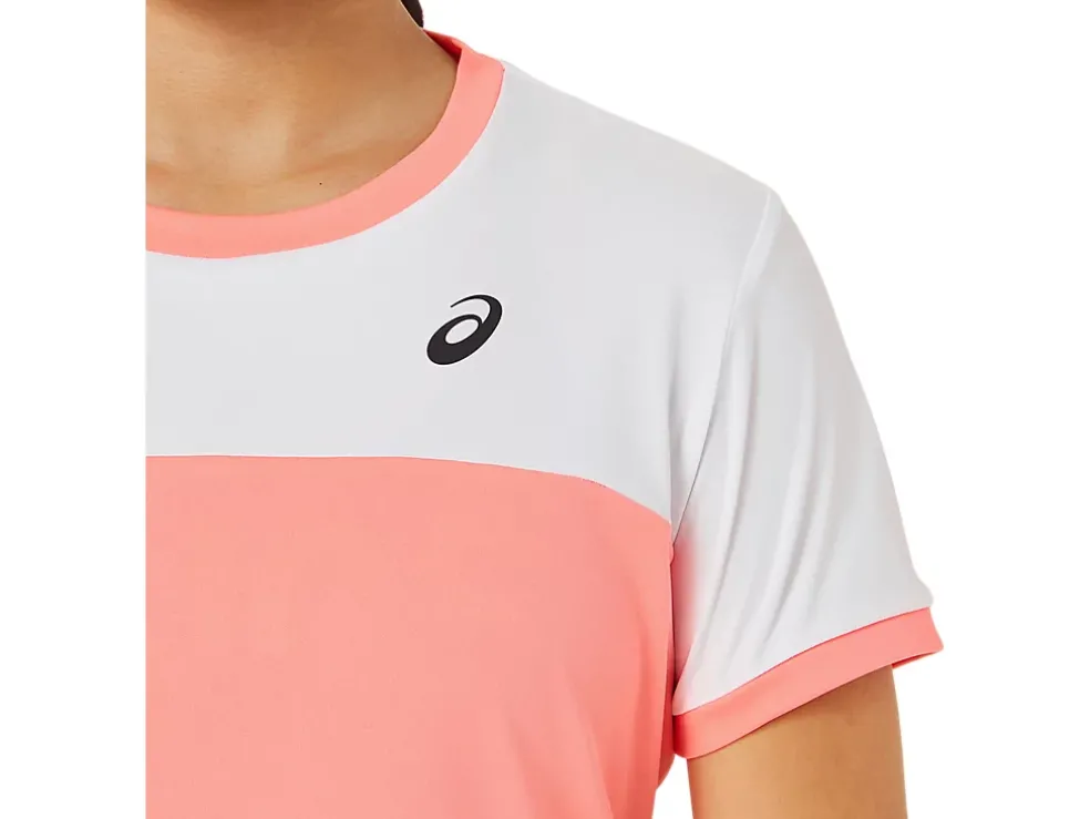 Shop ASICS KIDS; TENNIS SHORT SLEEVE TOP Guava/Brilliant White