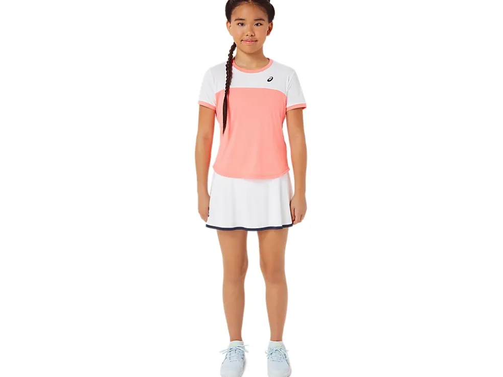Shop ASICS KIDS; TENNIS SHORT SLEEVE TOP Guava/Brilliant White