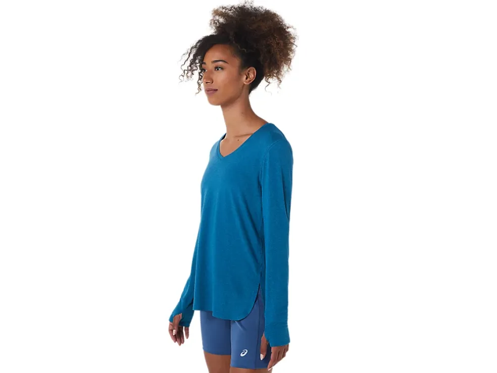 Sale ASICS LONG SLEEVE HEATHER TOP Deep Sea Teal Heather