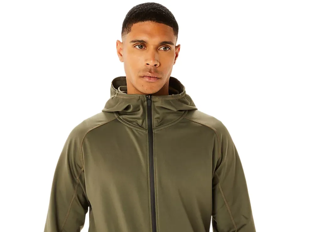 Shop ASICS MEN ACTIBREEZE JACQUARD BRUSHED KNIT JACKET Mantle Green