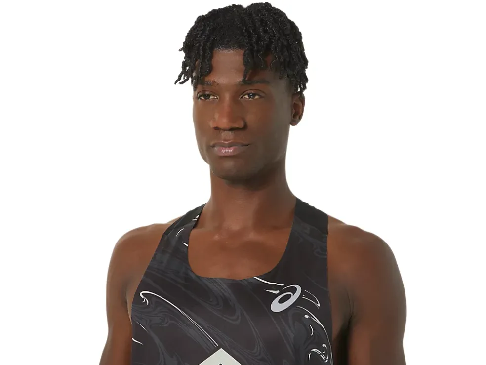 Shop ASICS MEN CJ-LINE LIGHT SINGLET Performance Black/Whisper Green