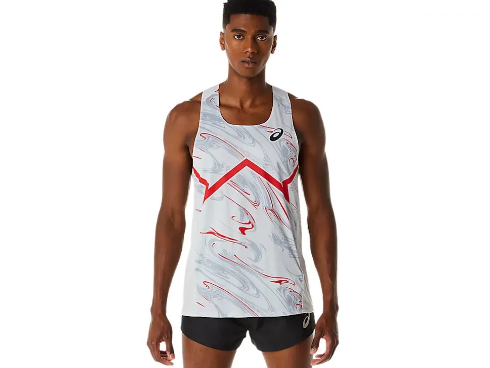 Clearance ASICS MEN CJ-LINE LIGHT SINGLET Glacier Grey/Electric Red