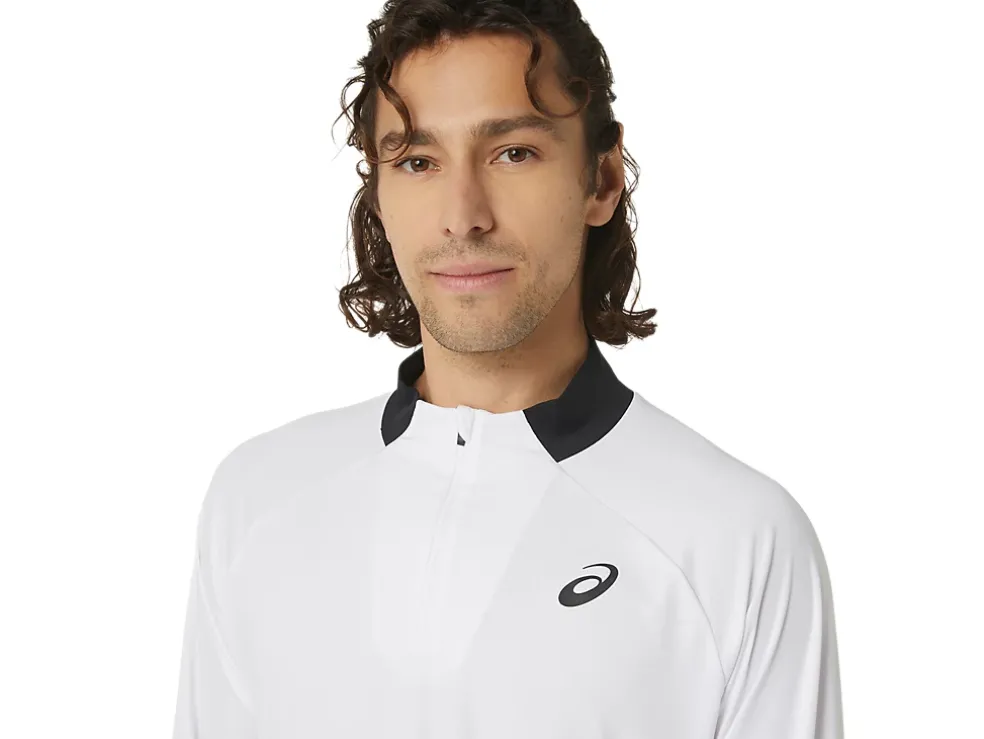 Online ASICS MEN COURT LONG SLEEVE 1/2 ZIP TOP Brilliant White