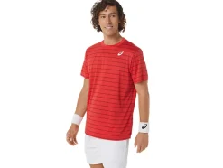 Sale ASICS MEN COURT STRIPE SHORT SLEEVE TOP Classic Red