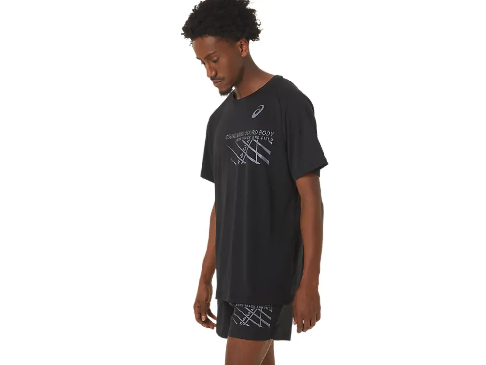 Cheap ASICS MEN FINISH LINE GRAPHIC SHORT SLEEVE TOP Performance Black