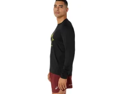 Cheap ASICS MEN FUJITRAIL LOGO LONG SLEEVE TOP Performance Black/Antique Red/Neon Lime
