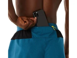 Shop ASICS MEN FUJITRAIL LOGO SHORT Ink Teal/Golden Yellow
