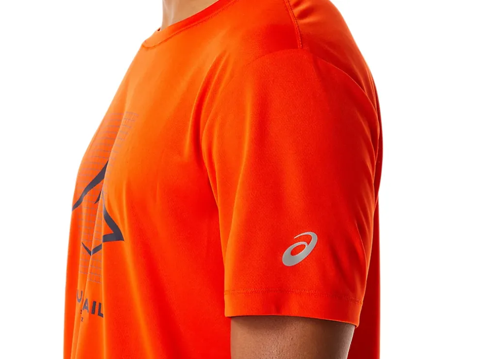 Discount ASICS MEN FUJITRAIL LOGO SHORT SLEEVE TOP Cherry Tomato