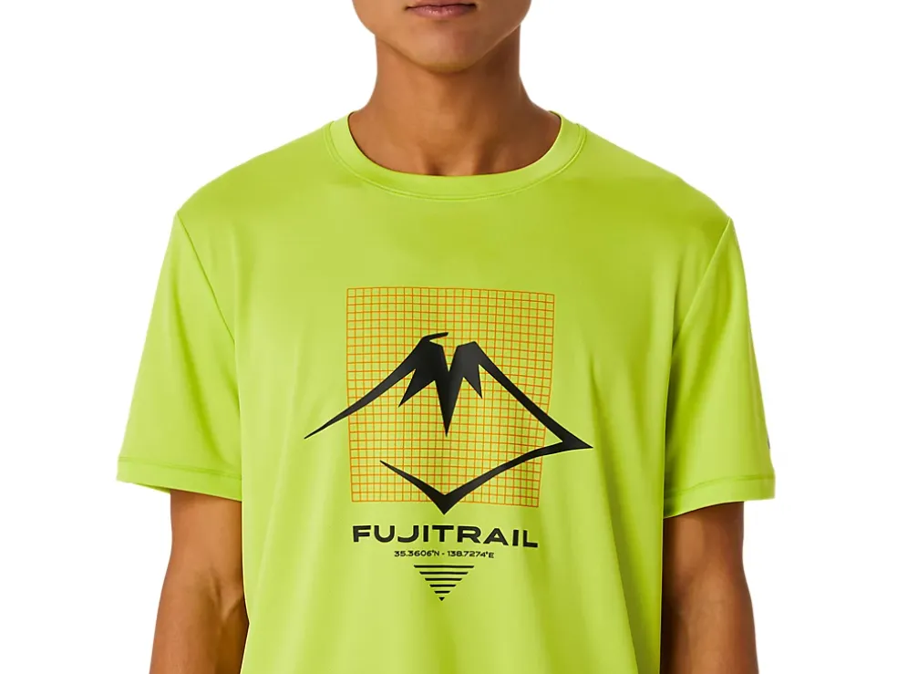 Discount ASICS MEN FUJITRAIL LOGO SHORT SLEEVE TOP Neon Lime/Br.Orange/Performance Black