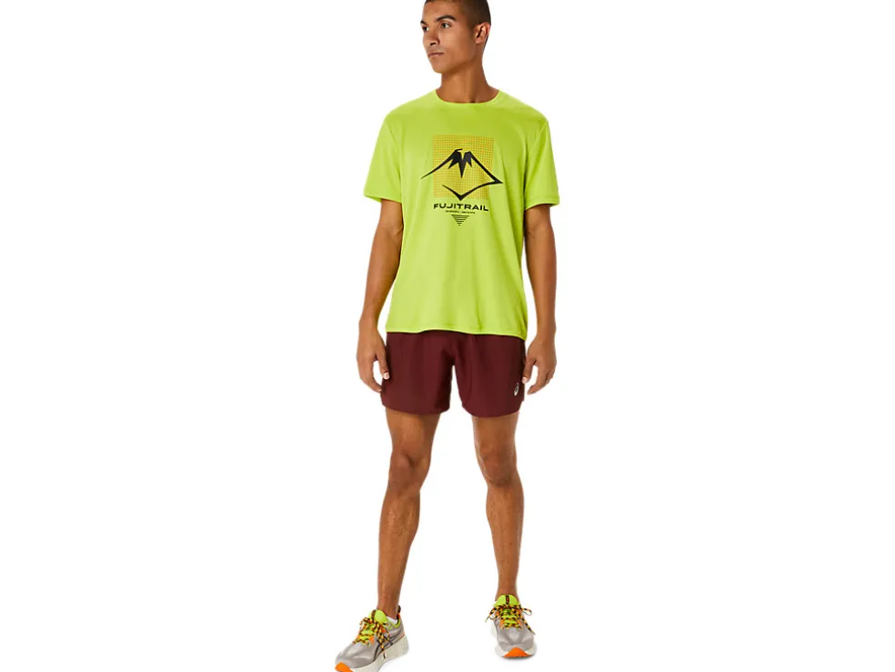 Discount ASICS MEN FUJITRAIL LOGO SHORT SLEEVE TOP Neon Lime/Br.Orange/Performance Black