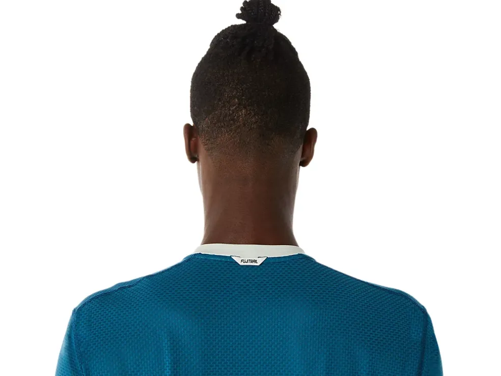 Clearance ASICS MEN FUJITRAIL SHORT SLEEVE TOP Ink Teal/Light Sage