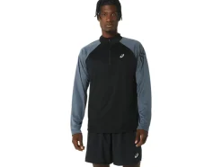 Clearance ASICS MEN ICON LONG SLEEVE 1/2 ZIP Performance Black/Carrier Grey