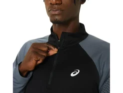 Clearance ASICS MEN ICON LONG SLEEVE 1/2 ZIP Performance Black/Carrier Grey