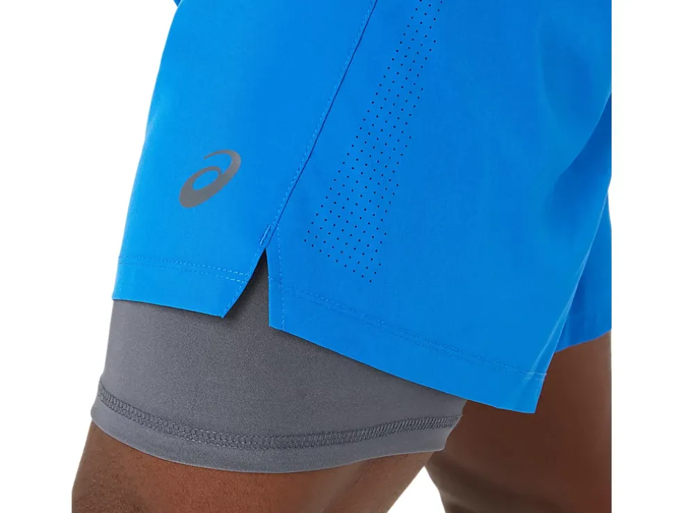 Fashion ASICS MEN 7IN 2 IN 1 SHORT Tuna Blue/Carrier Grey