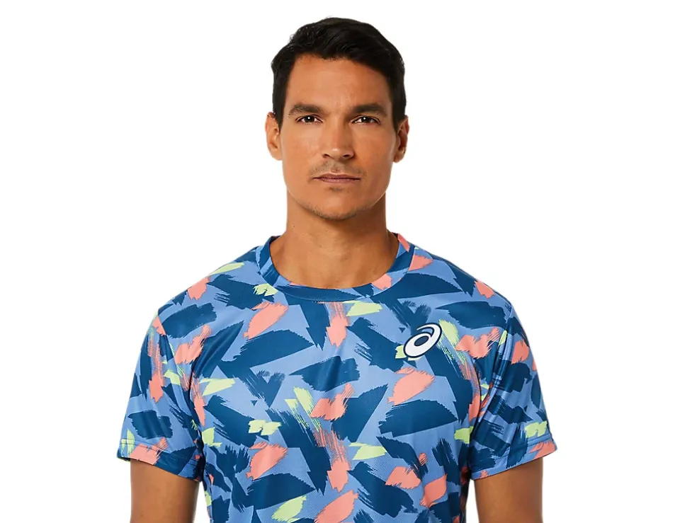 New ASICS MEN MATCH GRAPHIC SHORT SLEEVE TOP Light Indigo