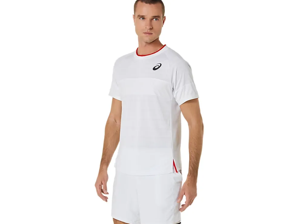 Discount ASICS MEN MATCH SHORT SLEEVE TOP Brilliant White