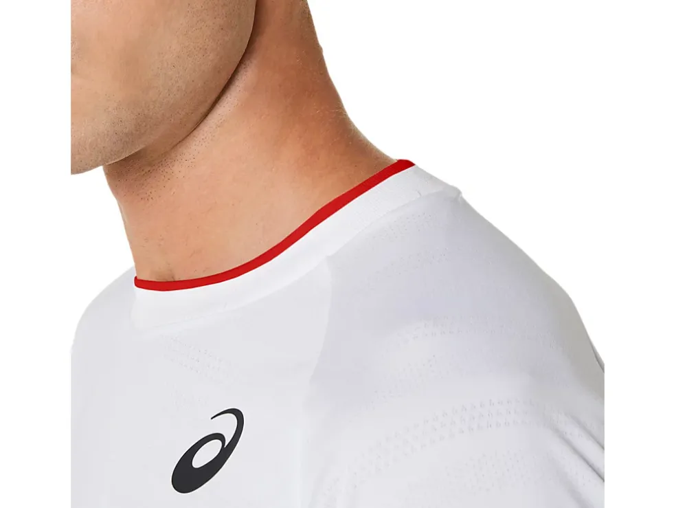 Discount ASICS MEN MATCH SHORT SLEEVE TOP Brilliant White