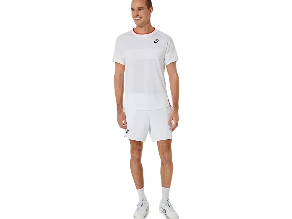 Discount ASICS MEN MATCH SHORT SLEEVE TOP Brilliant White