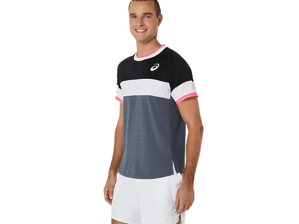 Hot ASICS MEN MATCH SHORT SLEEVE TOP Performance Black/Carrier Grey