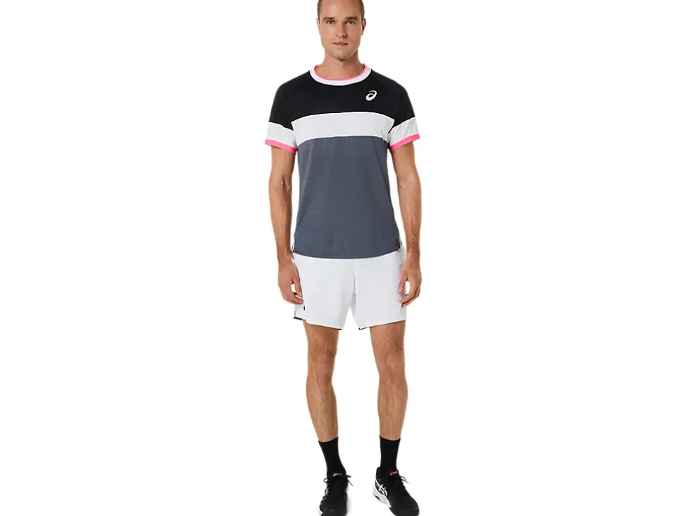 Hot ASICS MEN MATCH SHORT SLEEVE TOP Performance Black/Carrier Grey