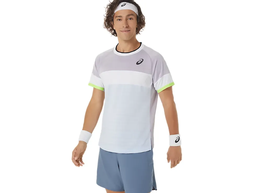 Shop ASICS MEN MATCH SHORT SLEEVE TOP Dusk Violet/Soft Sky
