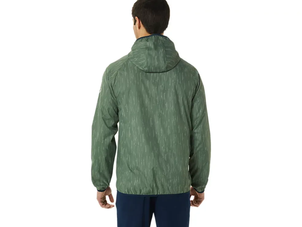 Best ASICS MEN PACKABLE JACKET Lichen Green Print/French Blue