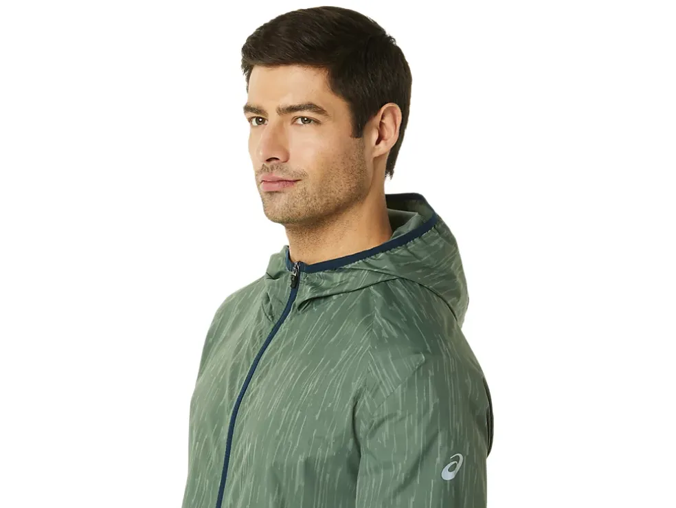 Best ASICS MEN PACKABLE JACKET Lichen Green Print/French Blue