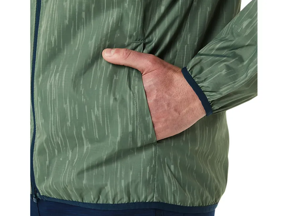 Best ASICS MEN PACKABLE JACKET Lichen Green Print/French Blue