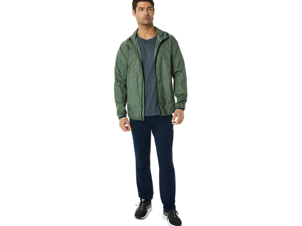 Best ASICS MEN PACKABLE JACKET Lichen Green Print/French Blue