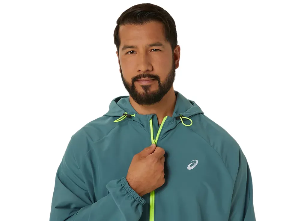 Cheap ASICS MEN PR LYTE PACKABLE JACKET Foggy Teal/Safety Yellow