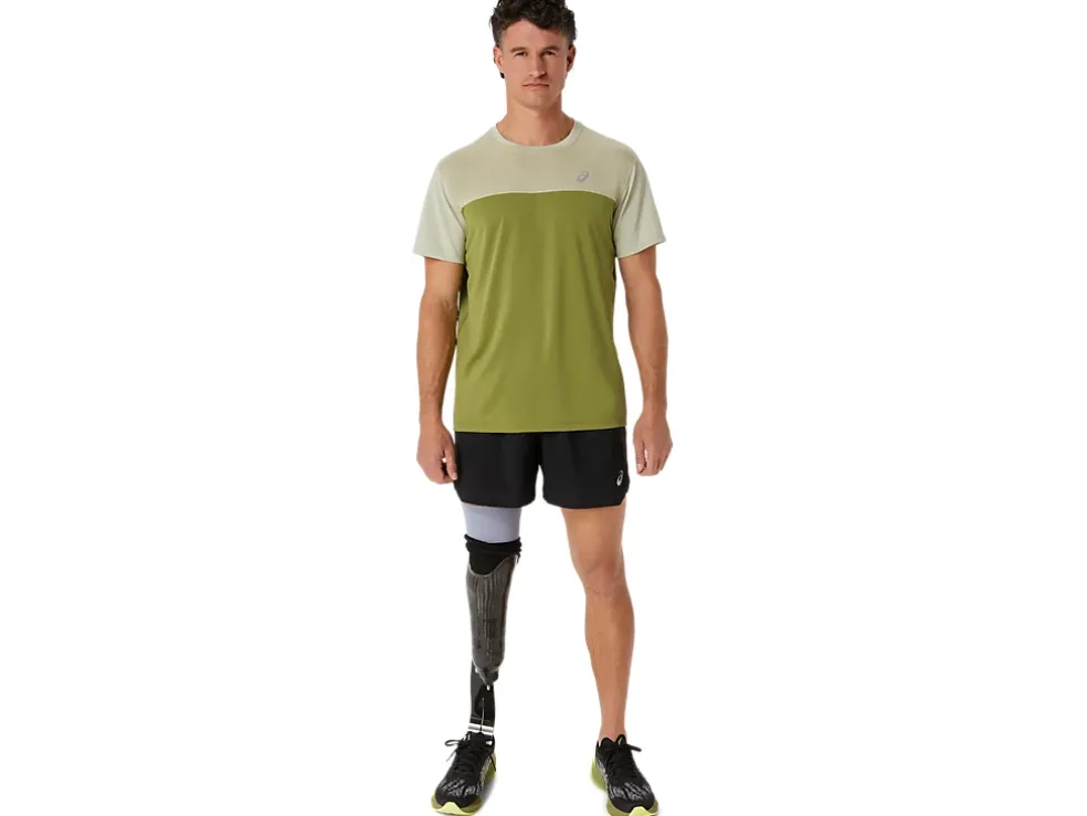 Fashion ASICS MEN RACE SHORT SLEEVE TOP Dried Leaf Green/Cactus